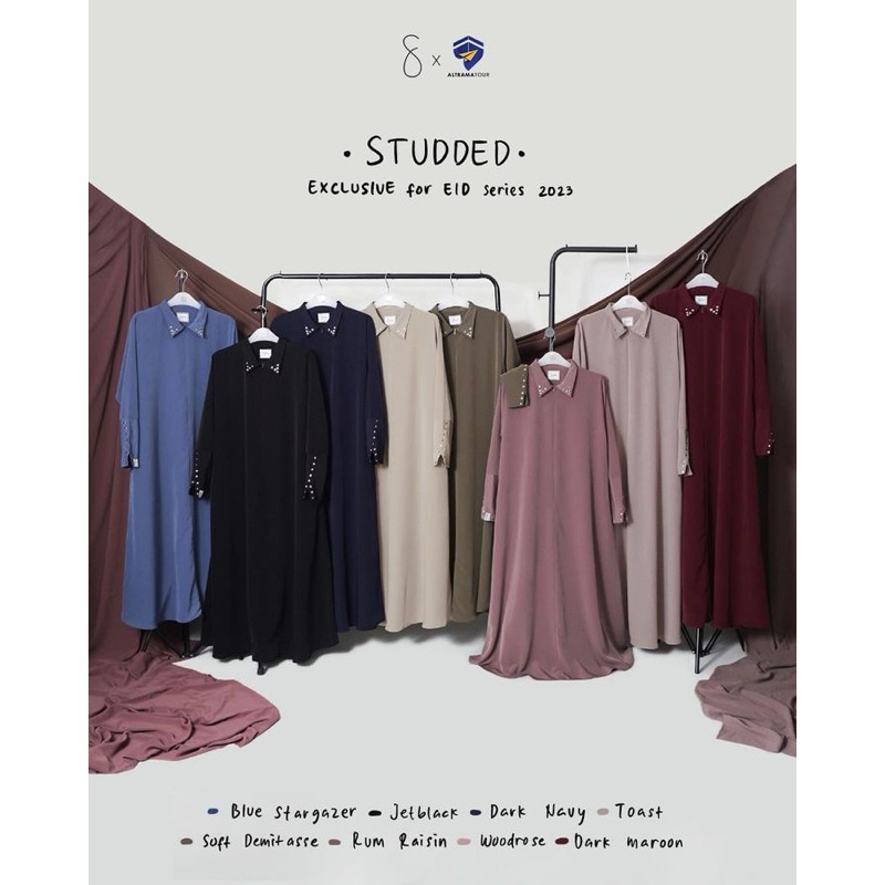 Studded Abaya layer black M + Fk Tali semi instan Short Soft Demitasse Sofni