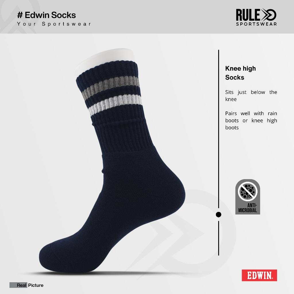 Kaos Kaki Edwin Original Knee High Socks Betis Tebal Unisex Casual Pria Wanita Rule Sportswear KSK-E
