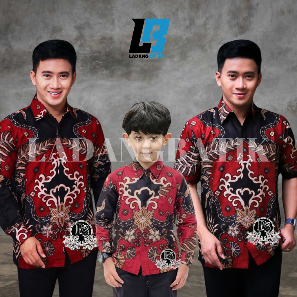 Ladang Batik TERBARU Couple Sweet Batik Ayah dan Anak Cowok BATIK Merah Maroon Burgundy || Kemeja Ba