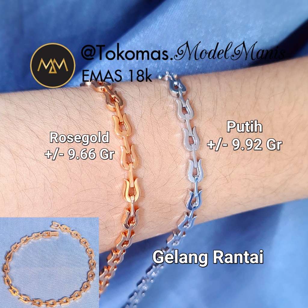 Gelang Rantai Italy AU emas Putih Rosegold 750 kadar 18k