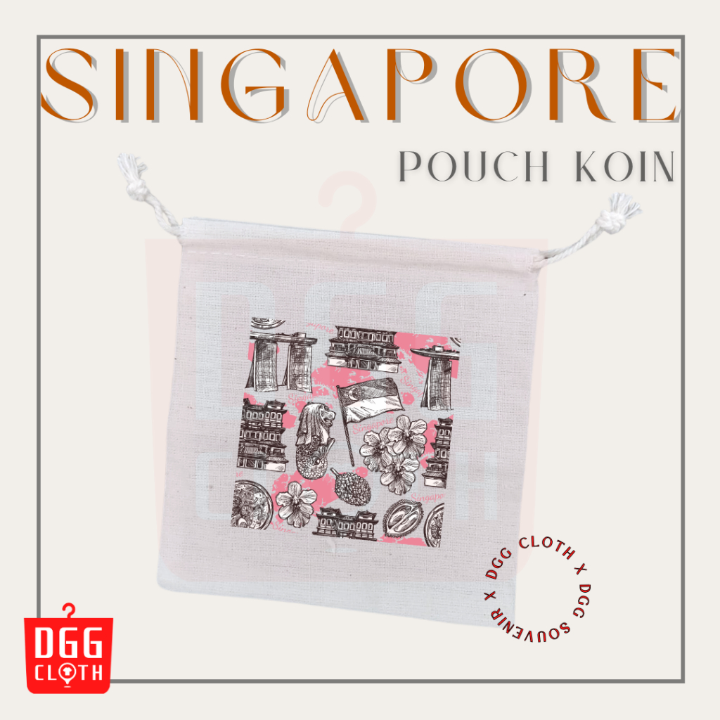 DGGCloth Pouch Koin Souvenir Singapore Dompet Koin Oleh Oleh Singapura Bahan Blacu Tali Serut Type 9