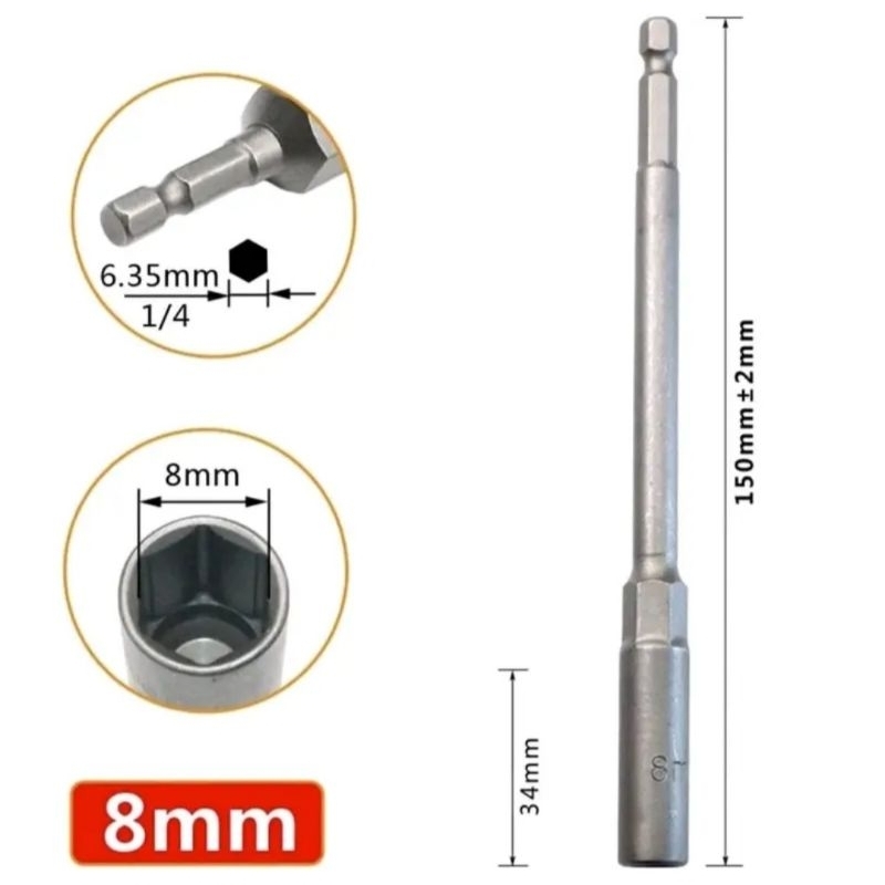 APR mata shock panjang 8mm hexagonal extend shock kunci shock set