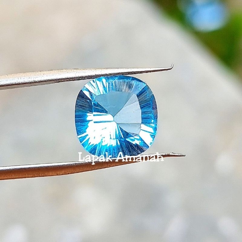 Batu Blue Topaz Cutting Asli Natural Top Kristal Original