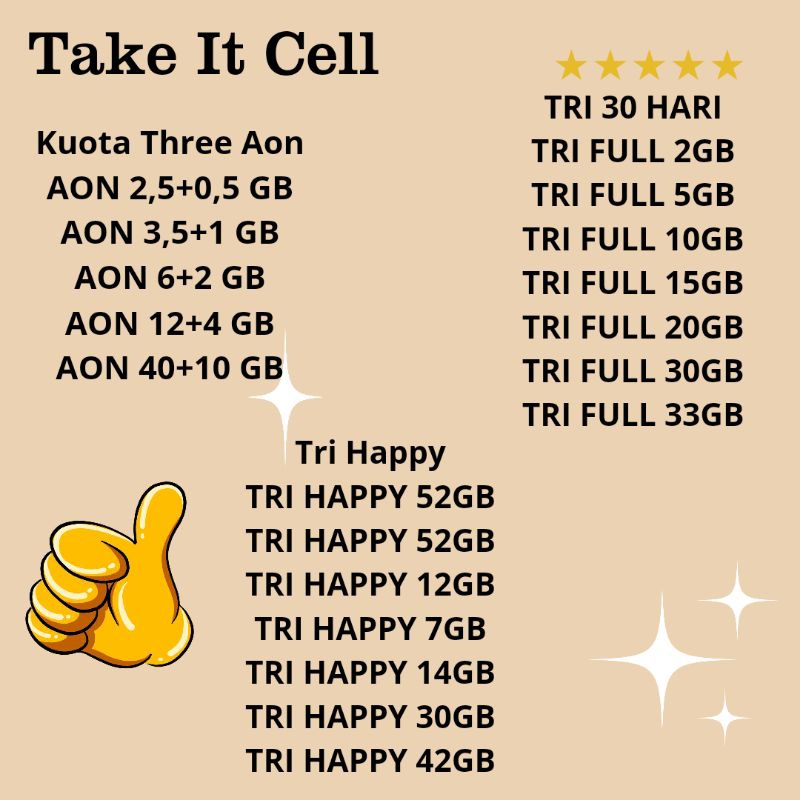 PAKET KUOTA AON & HAPPY THREE TRI 3 MURAH