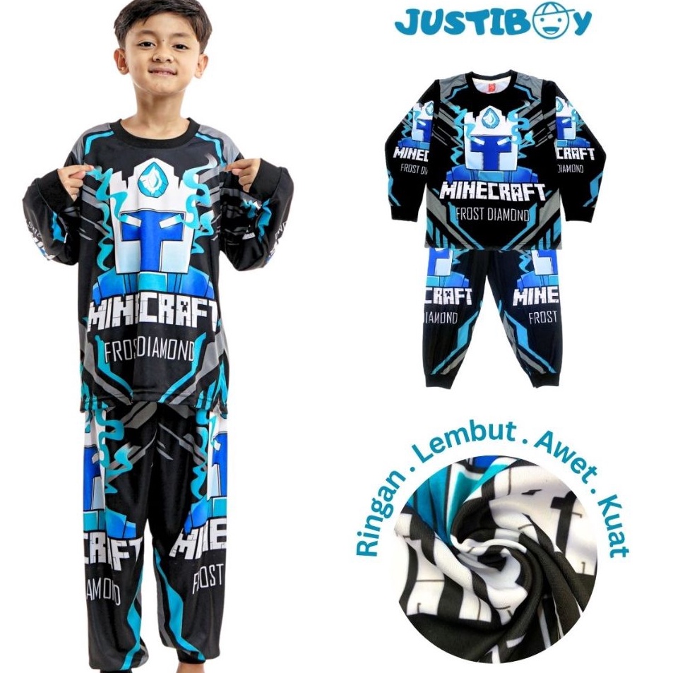 Serbu Promo  Piyama Anak Motif Game Minecraft  Baju Tidur Anak Gaming Karakter Frost Diamond Lengan 