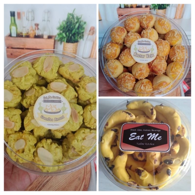 

kue kering Paket murah Nastar Banana Cookies,Greend tea almond Lembut & Enak Premium