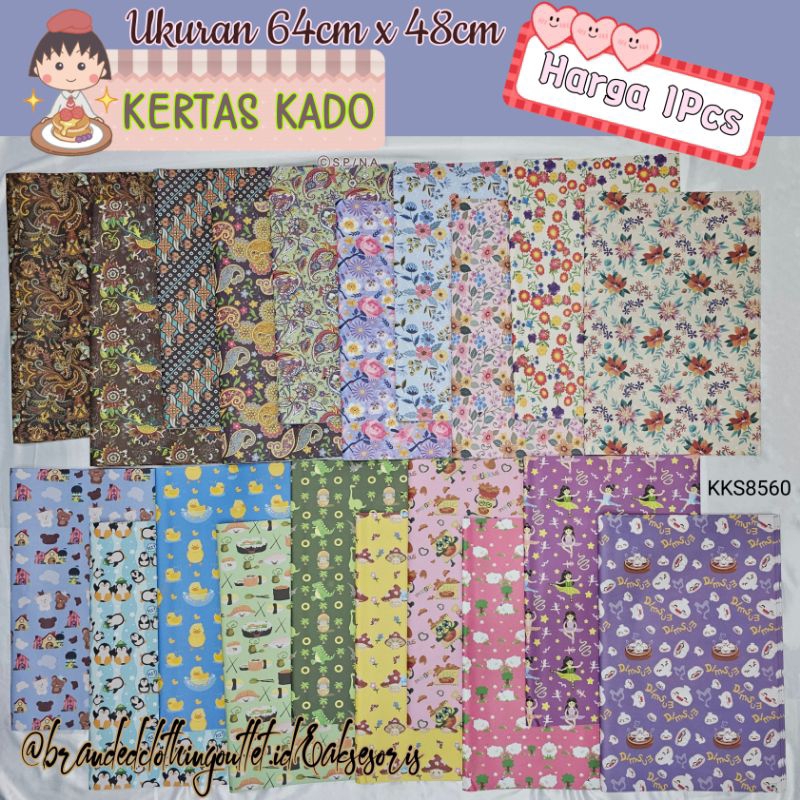 

KERTAS KADO FANCY / KERTAS KADO BUNGA BATIK / KERTAS BUNGKUS KADO KARAKTER LUCU / WRAPPING PAPER / KKS8560