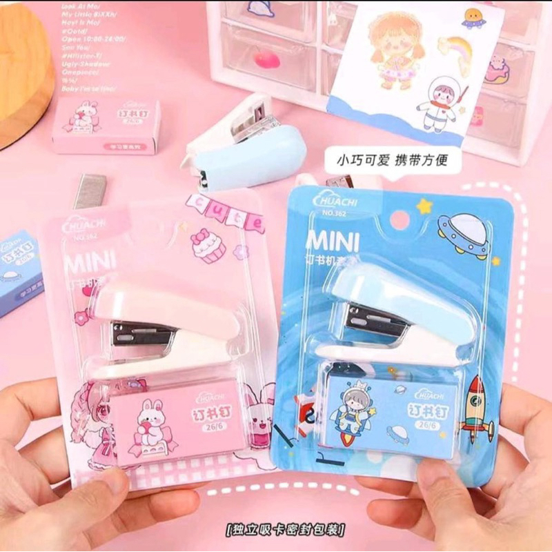 

Stapler Set macaron Mini Lucu Karakter Staples Mini Portable free Isi Perlengkapan Kantor STAPLER warna pastel LUCU UNIK