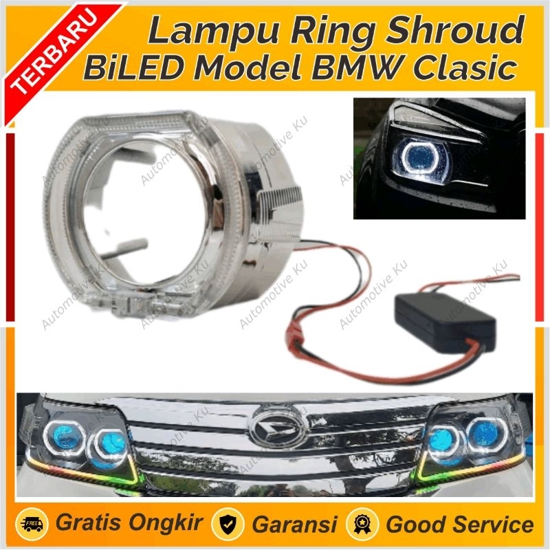 SHROUD BMW KLASIK ANGEL EYES FOR BILED PROJECTOR 2,5 INCH RING SILVER PNP ALL TYPE LENSA