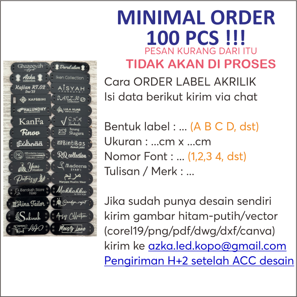 

Label akrilik Hitam Premium hijab kerudung baju rebranding
