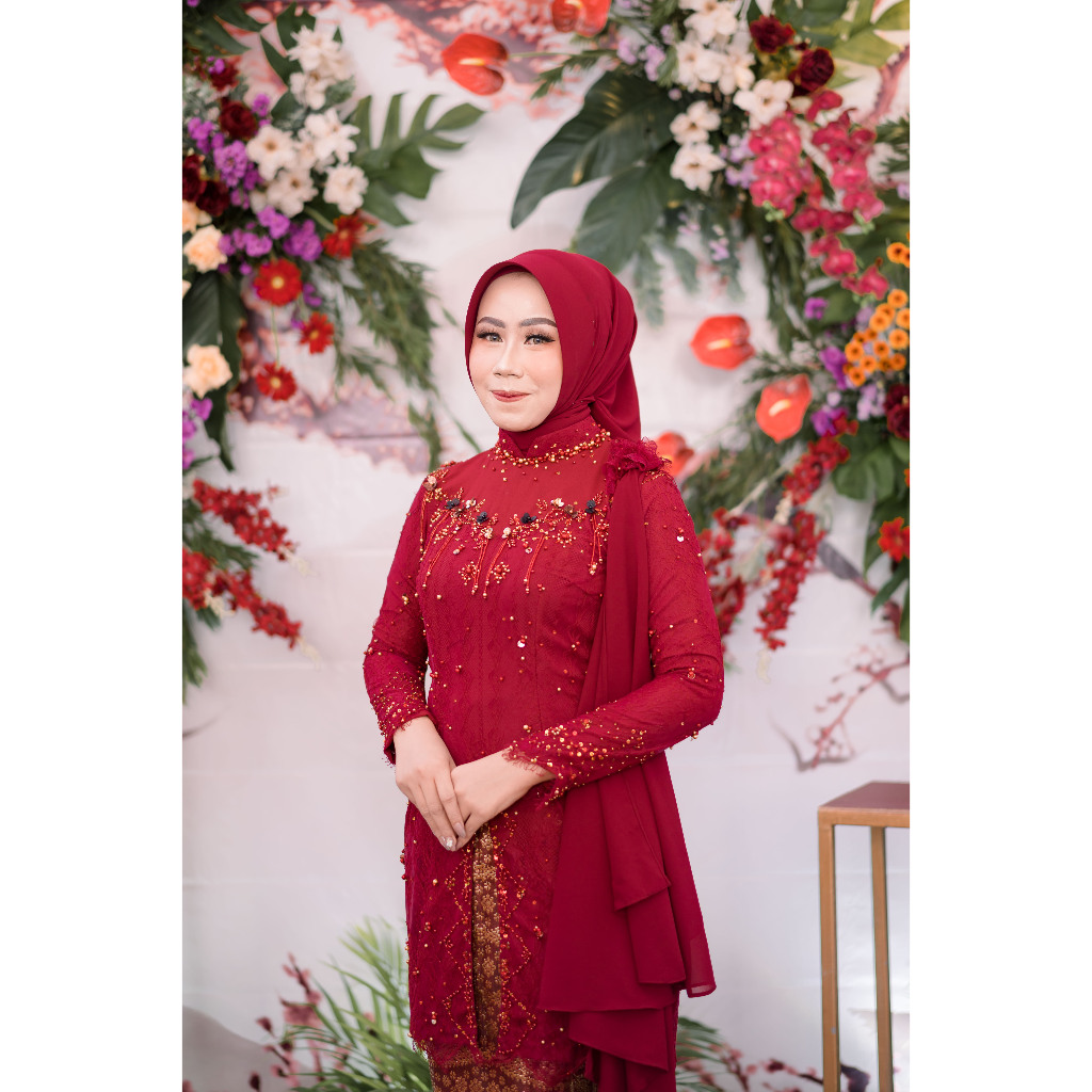 PRELOVED KEBAYA MERAH MAROON FULL PAYET BYINDARDINI FREE RESIZE