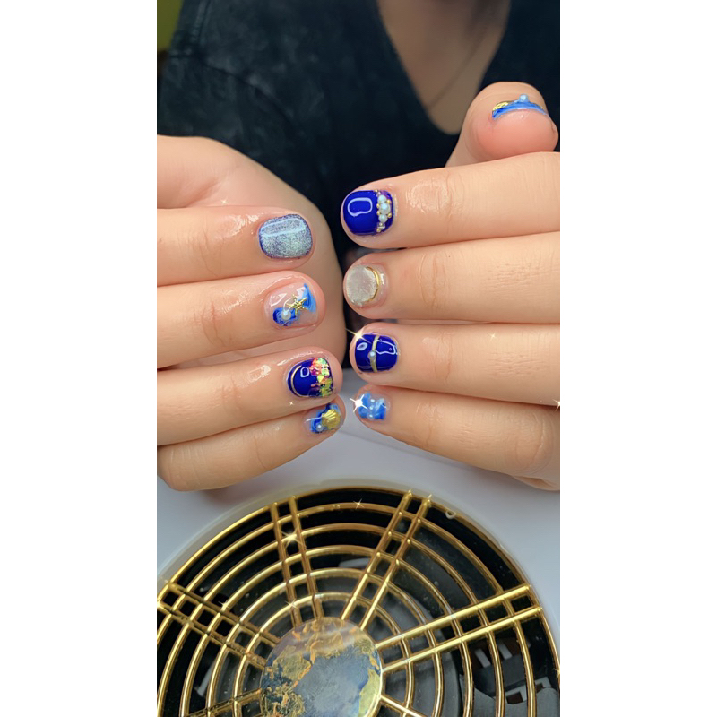 fake nail biru laut kuku palsu wedding