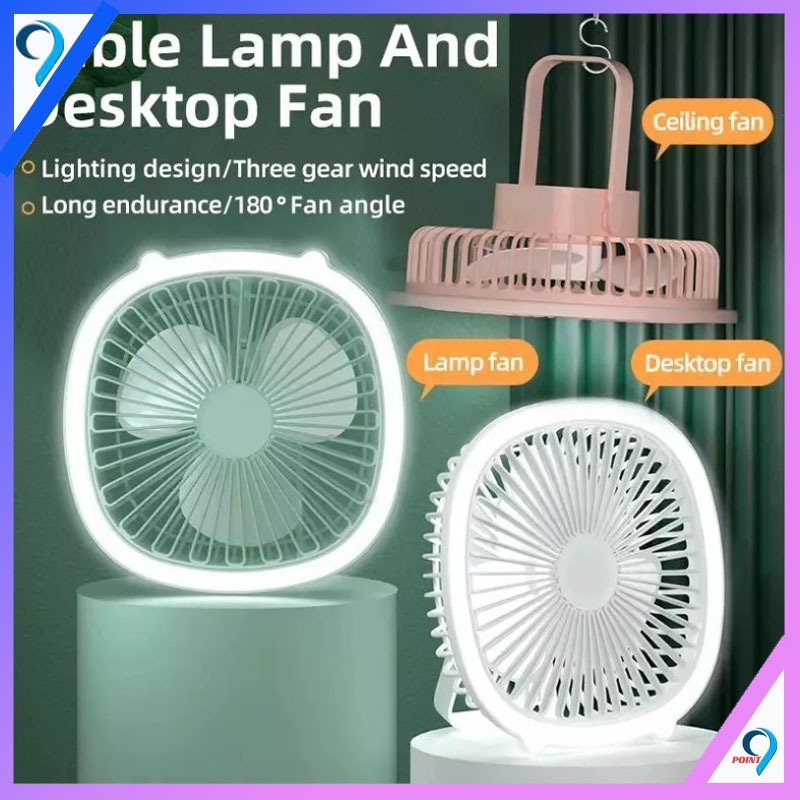 Kipas Angin Portable 4in1 Dengan Lampu LED Kipas Angin Lipat USB Kipas Duduk Multifungsi Kipas Gantu