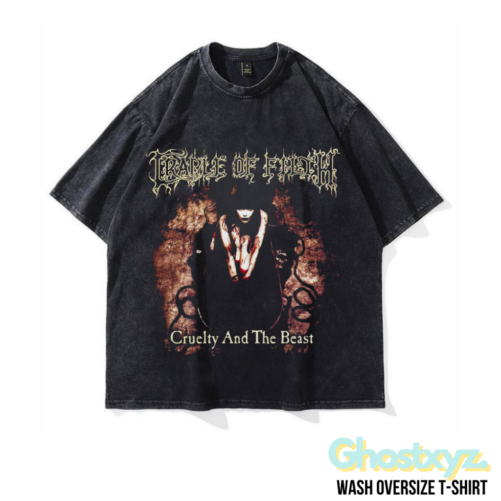 Ghostxyz T-Shirt Cradle Of Filth Beast Wash Oversize Vintage Tee Baju Kaos