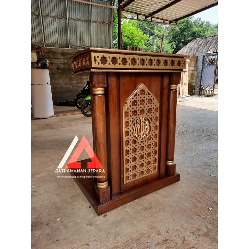 podium minimalis, mimbar masjid kayu jati asli, mimbar minimalis, podium masjid kayu jati asli