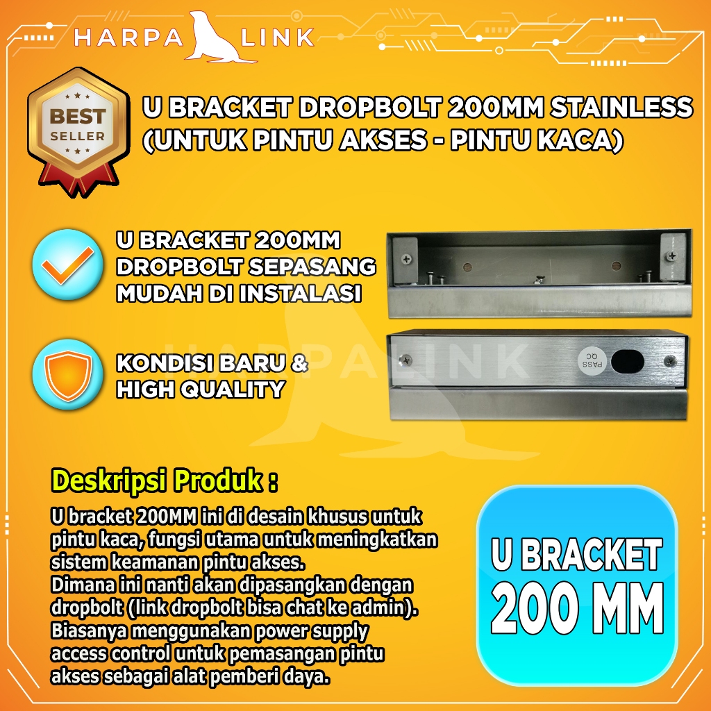 Bracket Dropbolt Besar 200MM Sepasang Bracket U Dropbolt Pintu Kaca U Bracket Dropbolt Bracket Drop 