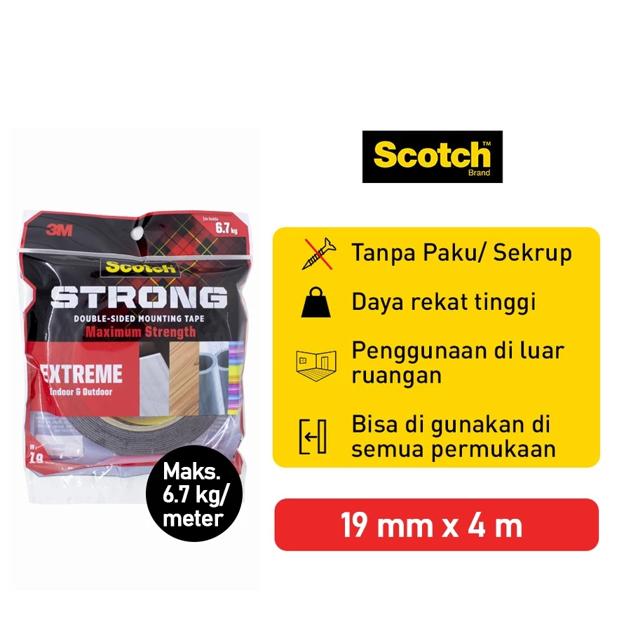 

Double Extreme Mounting Tape SCOTCH 3M 414-M19 19 mm x 4 m / Perekat Dua Sisi