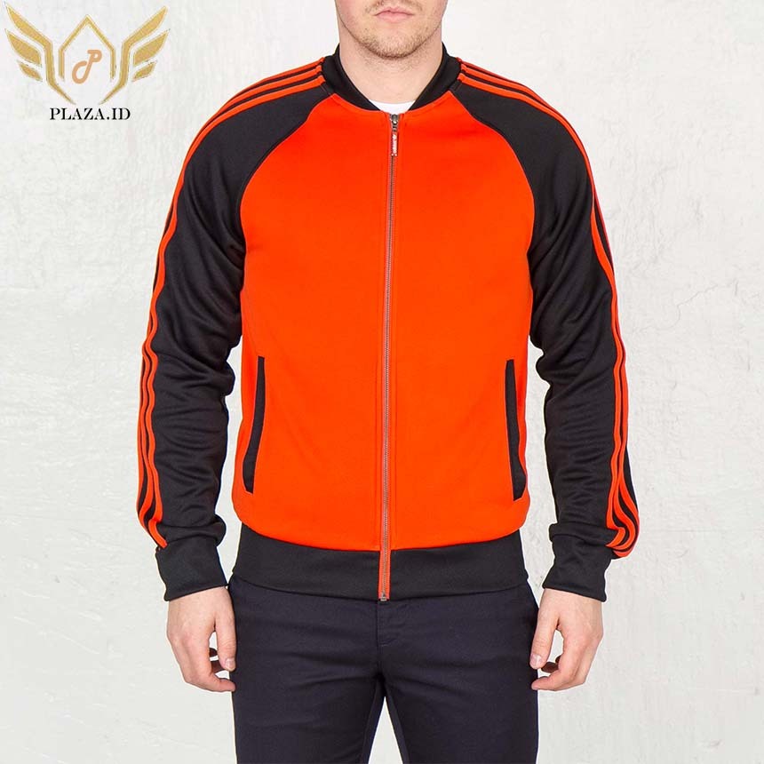 BOMBER PRIA JAKET BOMBER RESLETING S-6XL HITAM JAKET JUMBO ORANGE STRIP