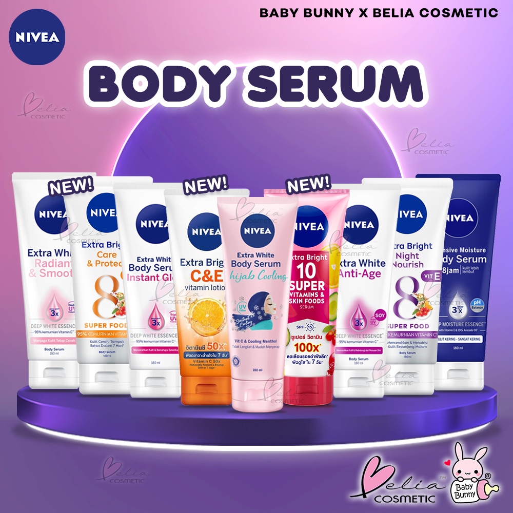 [ BELIA ] NIVEA Body Serum Extra White | Night | Repair Care Protect | Radiant | Glow | Hijab 180ml 