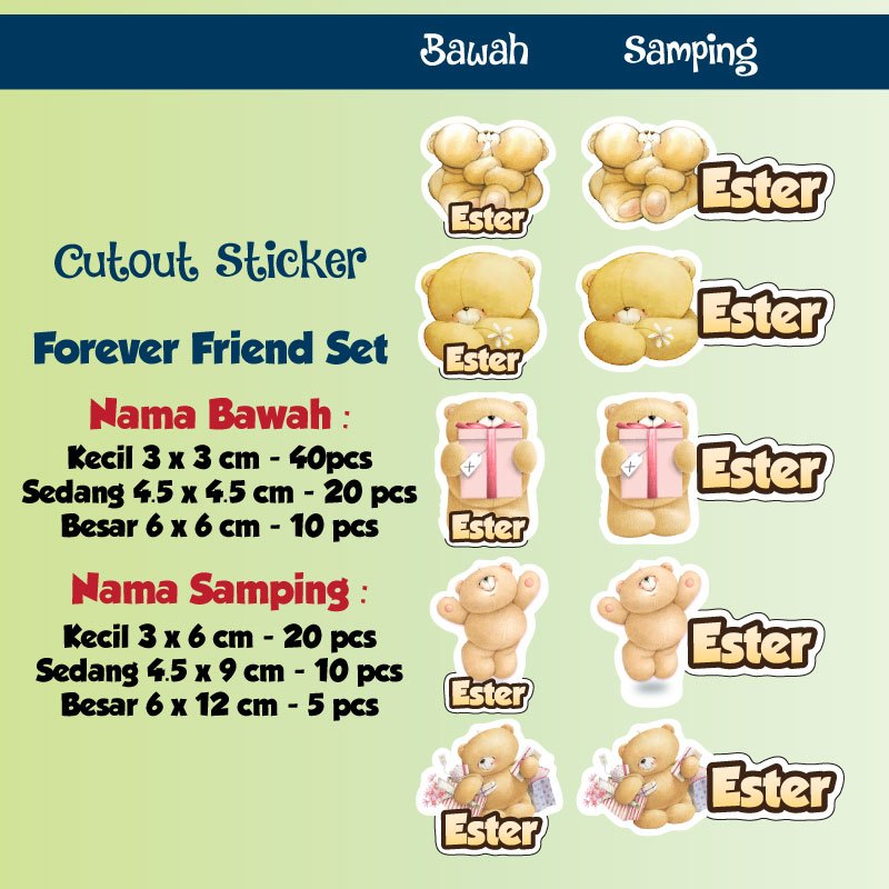 

sticker nama cutout forever friends bear