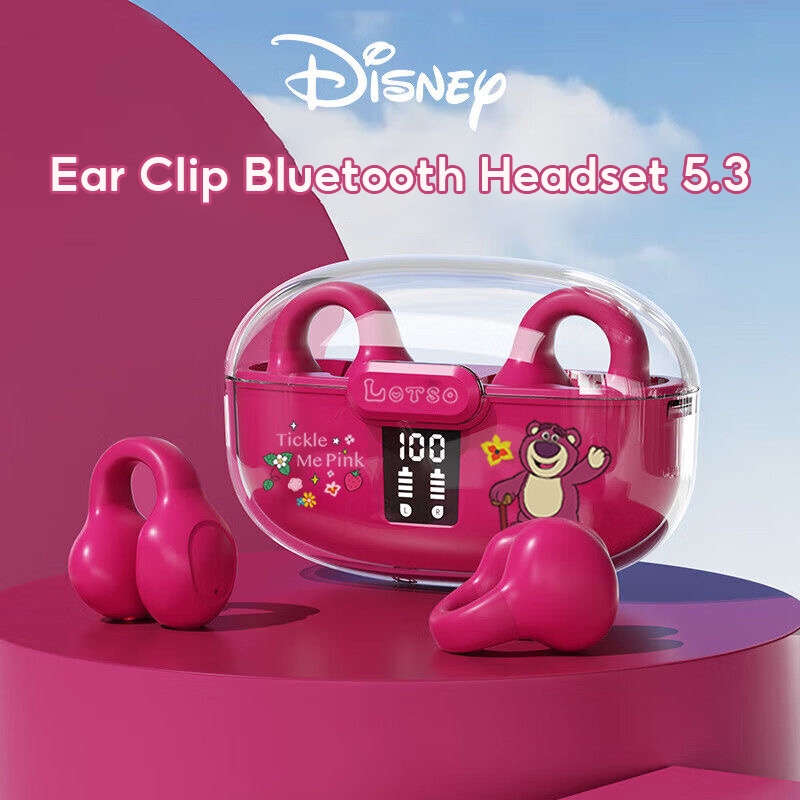 	 100% Disney J300 Wireless Earphone Bluetooth 5.3 Ear-Clips Olahraga Headset HIFI Stereo IPX5 Tahan Air Bass	