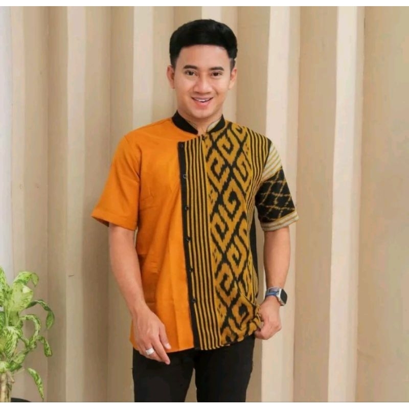 Hem Tenun || Kemeja Tenun Kasual || Baju Tenun Pria || Kemeja Kombinasi