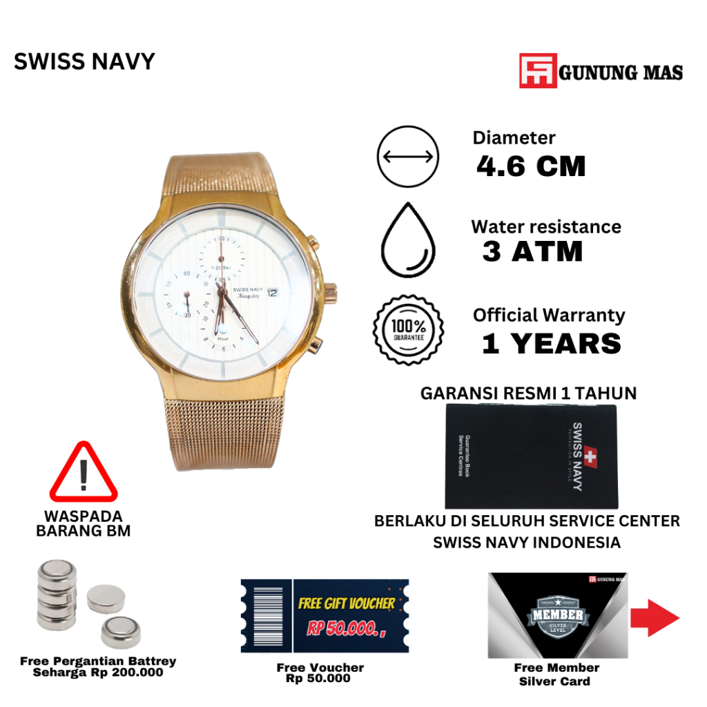 Swiss Navy 6808 MRGWH Jam Tangan Pria 100% Original