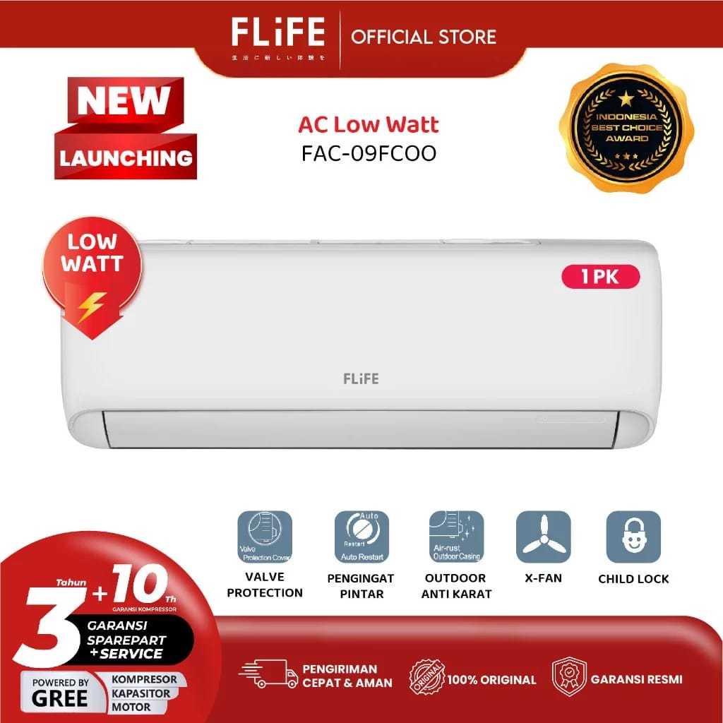 AC Flife 1 PK - FAC-09FCOO - Low Watt + PASANG - Free Ongkir Serang Kota