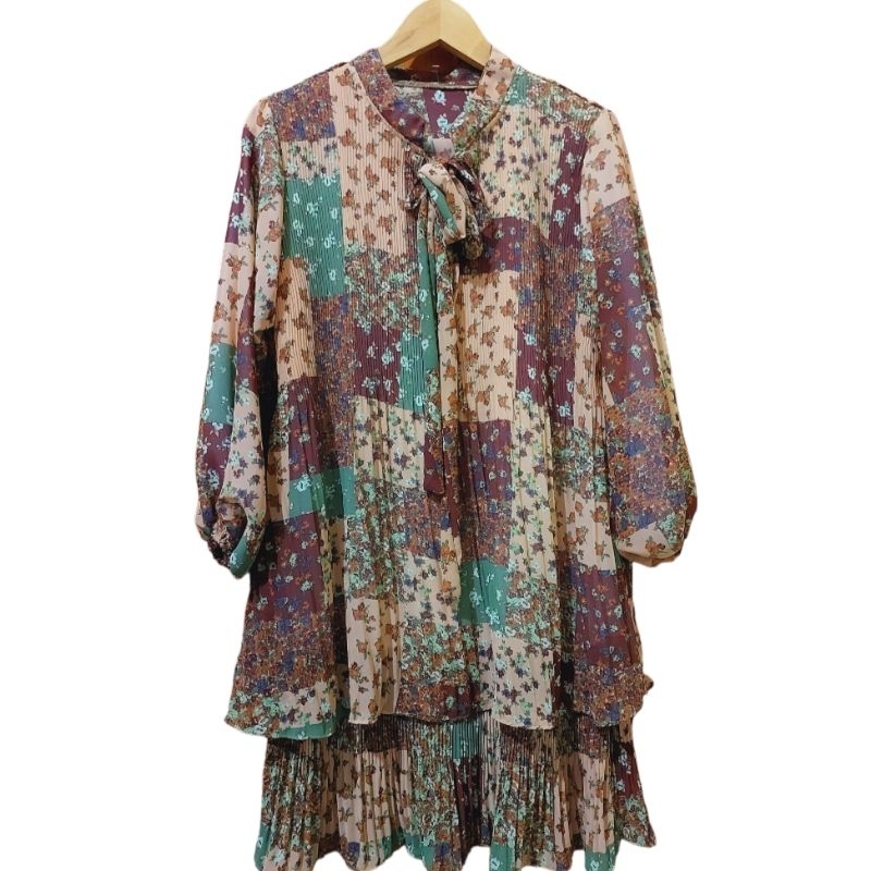 Blouse Tunik Wanita Plisket Motif Bunga Etnik LD 120cm