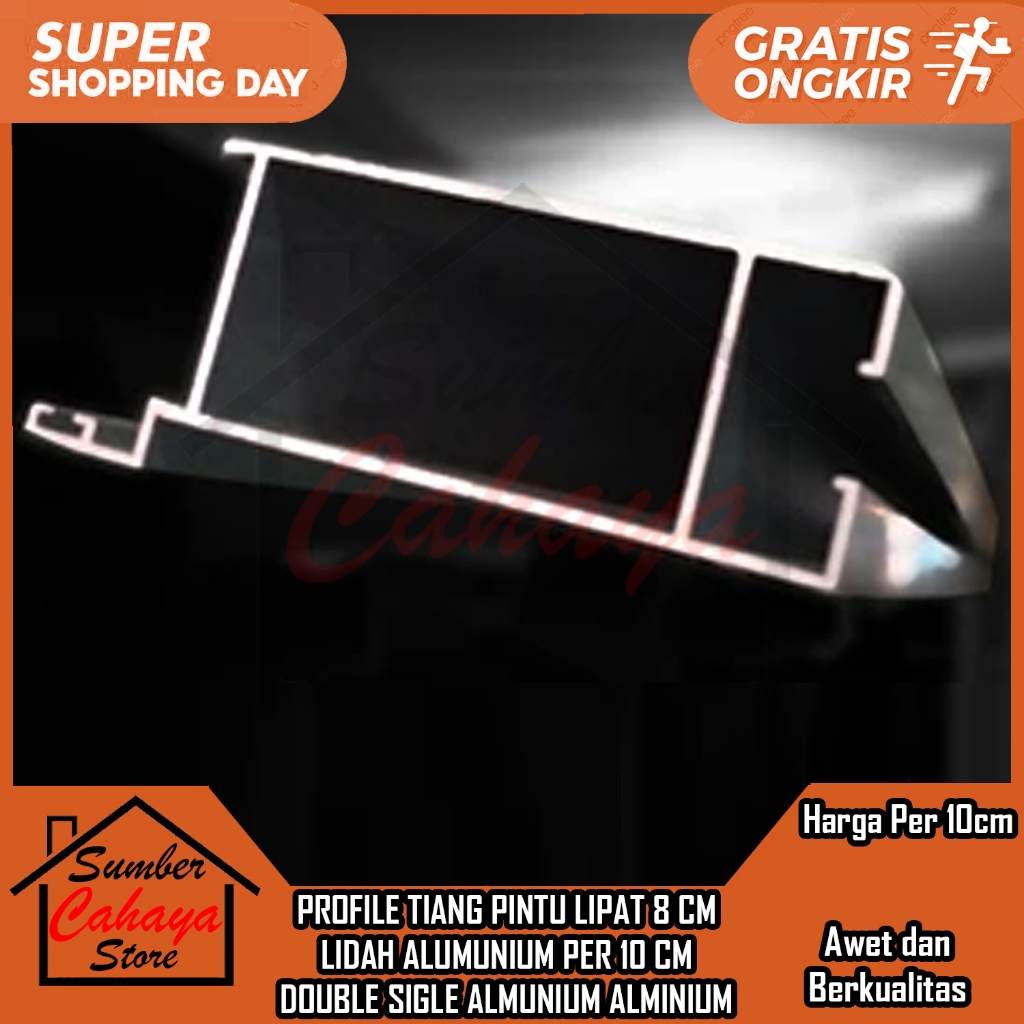Profile Tiang Pintu Lipat 8 Cm Lidah Alumunium Per 10 Cm Double Sigle Almunium Alminium Teang Karet 