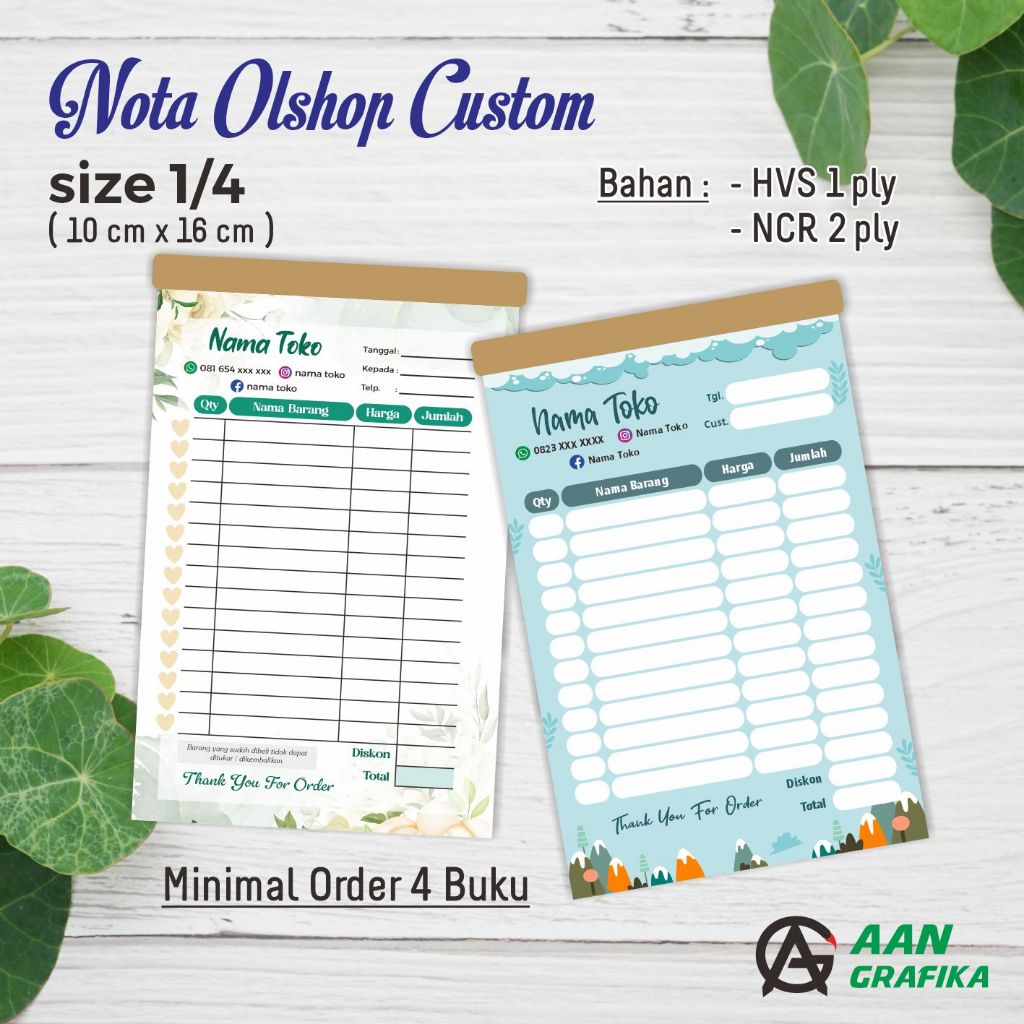 

NOTA OLSHOP CUSTOM MURAH (ukuran 1/4) 1 ply & 2 ply