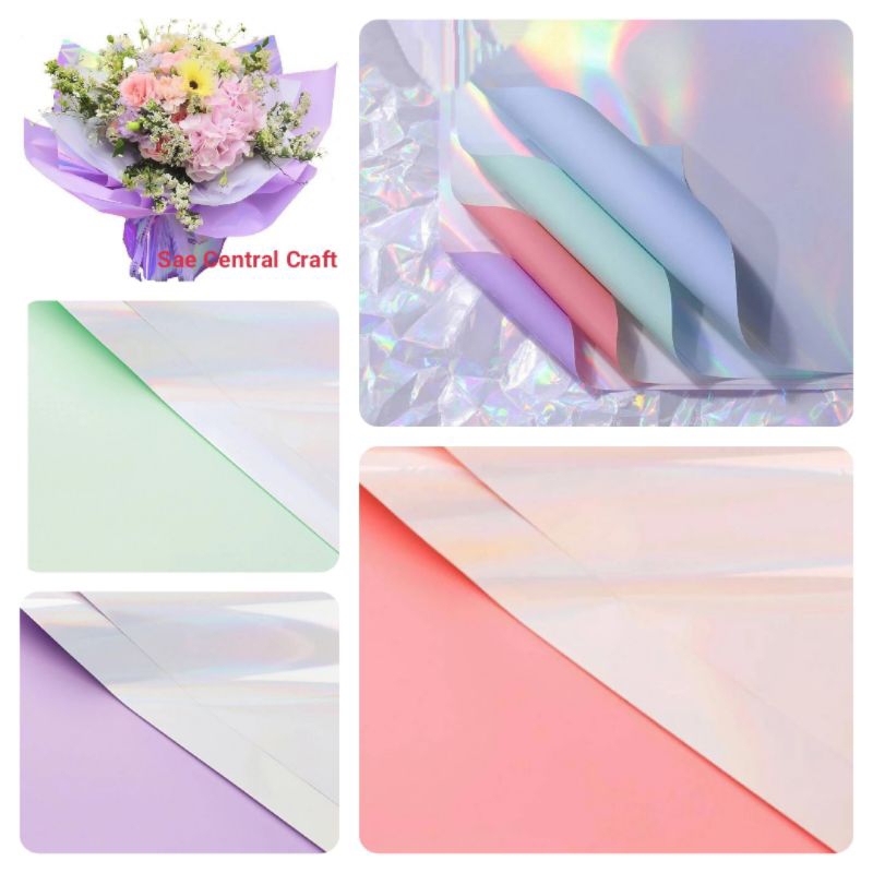 

1 Lembar Kertas Buket Hologram Waterproof - 5 Lembar Cellophane Waterproof Holografik Warna - Kertas Buket Hologram 2 Warna