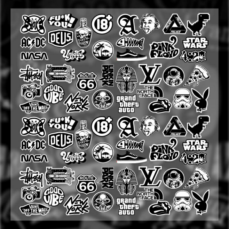 

STIKER PACK UNTUK HELM LAPTOP BLACK AND WHITE PRINT CUTTING