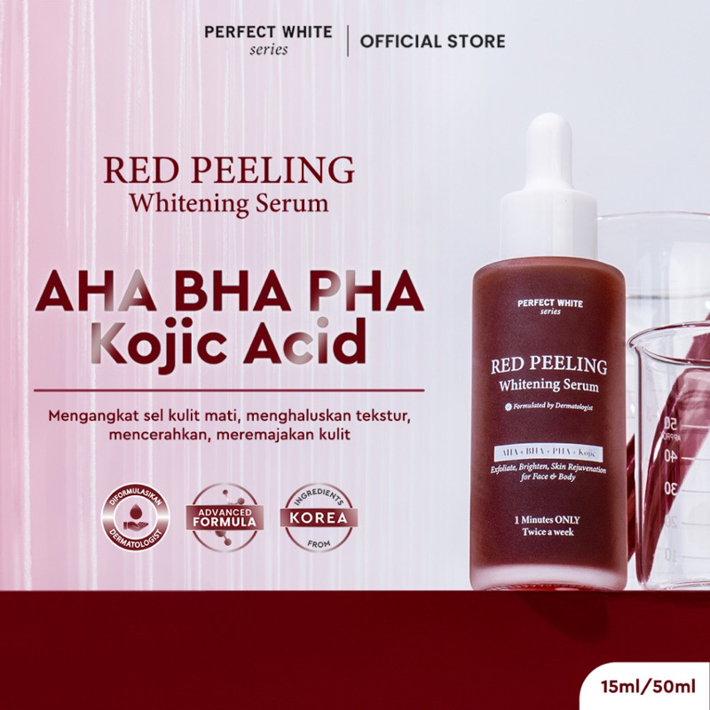 PERFECT WHITE Red Peeling Whitening Serum 50ml with AHA BHA PHA Kojic Acid for Face and Body | Eksfo