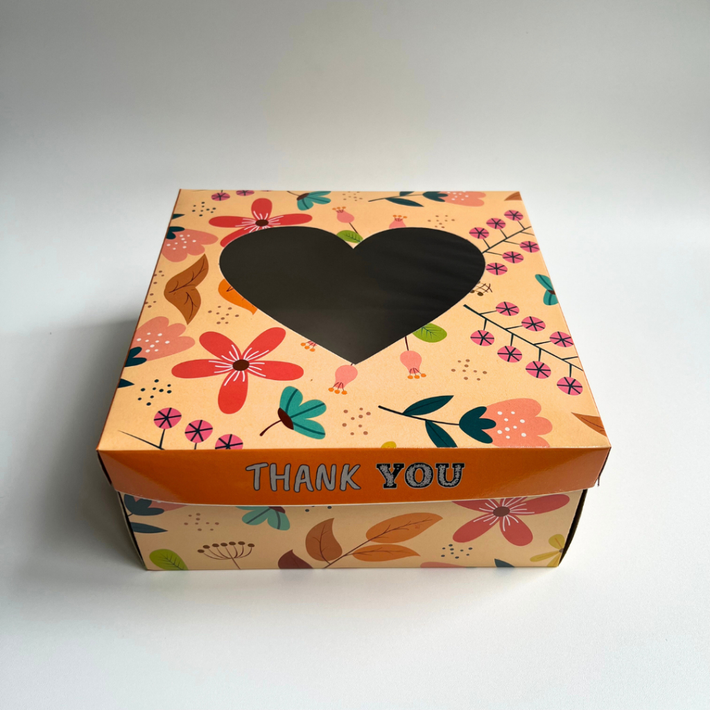 

Dus kue / Box cake (10 PCS) 22/24/26/28/30cm motif kaca - hati orange