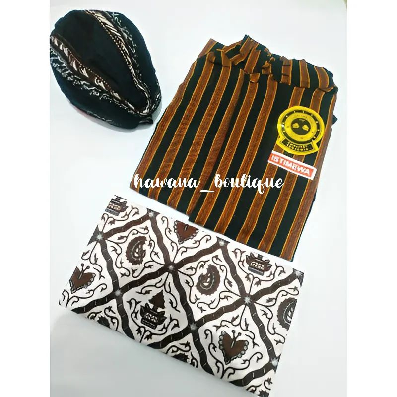 Paket Surjan Lurik Klasik Hitam Coklat + Jarik Batik Sidomukti + Blangkon Lipat || Setelan Adat Khas