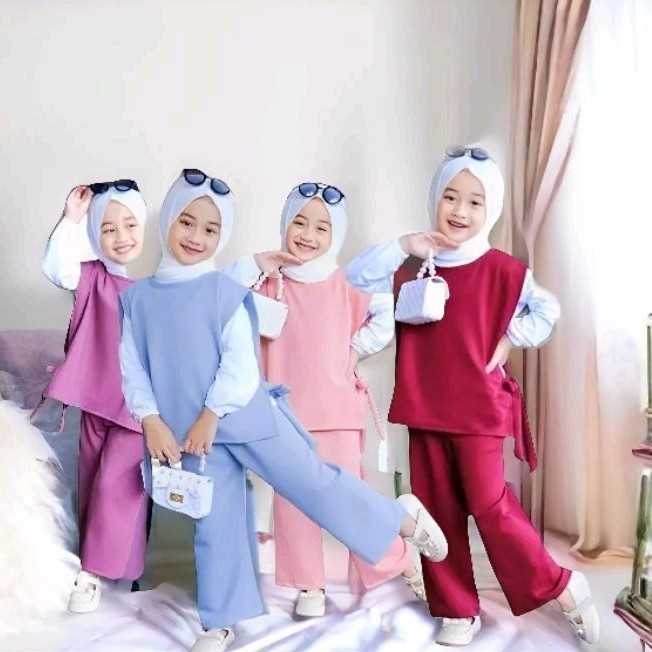 Baju Anak Perempuan Baju Muslim Anak Perempuan Set Chika set 3 in 1 4-12 Thun Gamis anak perempuan -