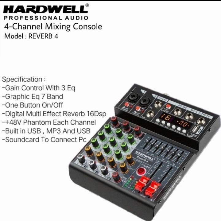 Mixer HARDWELL REVERB4  REVERB 4 Channel ORIGINAL GARANSI