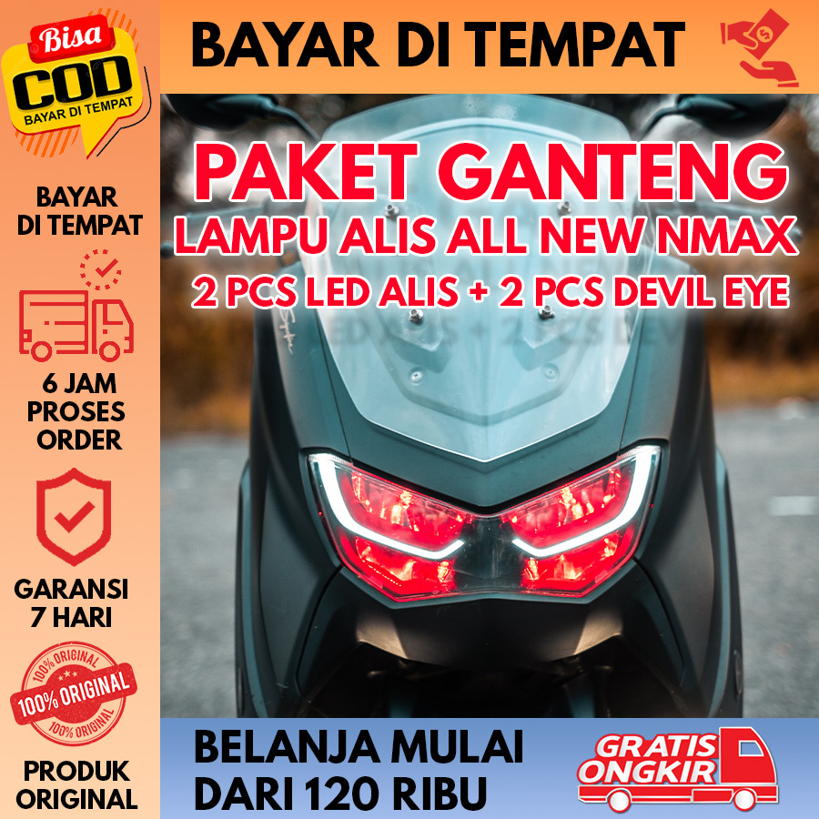 FULL SET LAMPU ALL NEW NMAX 155 BONUS DEVIL EYE TIDAK BERBINTIK 2 PCs LED ALIS + 2 PCs DEVIL EYE