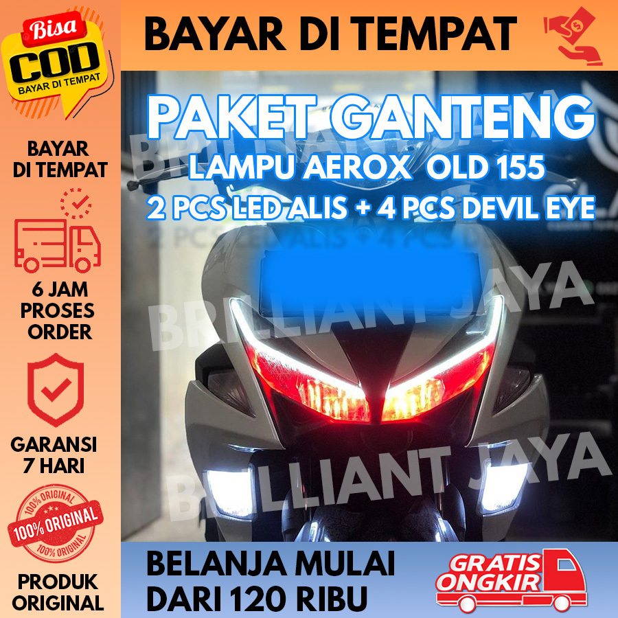 FULL SET LAMPU ALIS AEROX OLD 155 BONUS DEVIL EYE TIDAK BERBINTIK 2 PCs LED ALIS + 4 PCs DEVIL EYE