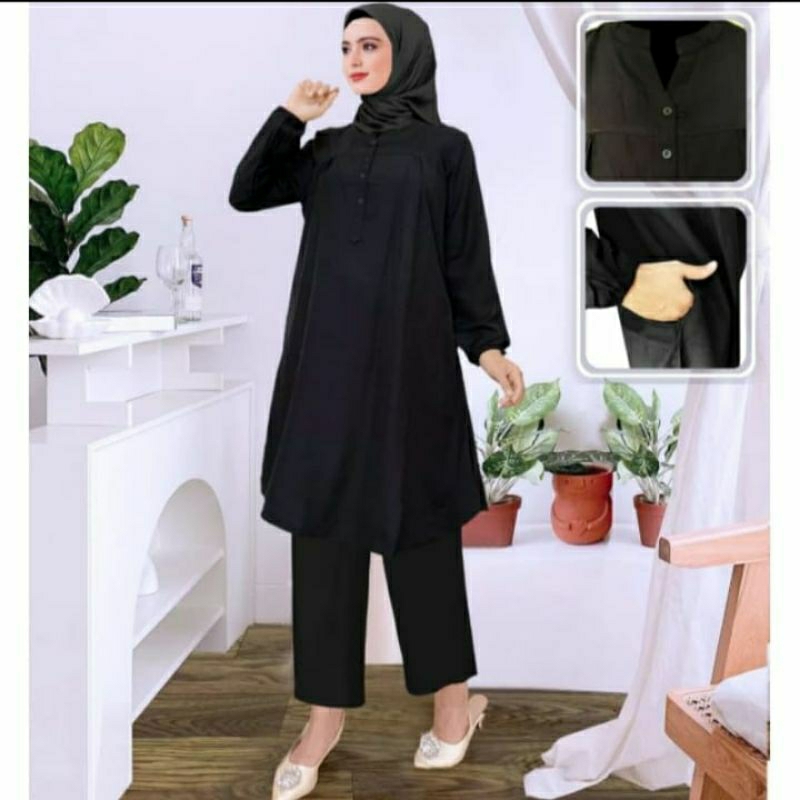 TUNIK POLOS JUMBO KATUN VISCOSE WARNA HITAM