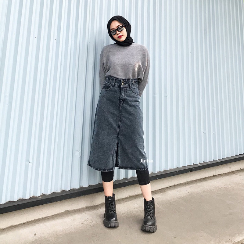 PRELOVED JINISO - Highwaist Rok Seventy Jeans Panjang