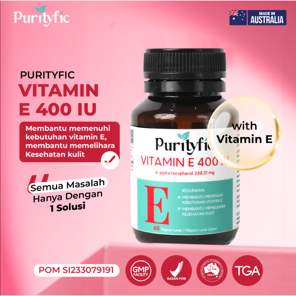 [HALAL] Purityfic Heart Vitamin E 400 IU 60 Kapsul Bantu Jaga Kesehatan Kulit dan Jantung