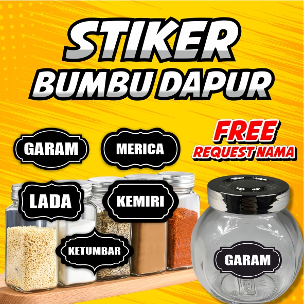 (ISI 30 PCS) BUMBU DAPUR STIKER / HIASAN DAPUR / DEKORASI DAPUR/ CUSTOM NAMA NAMA BUMBU