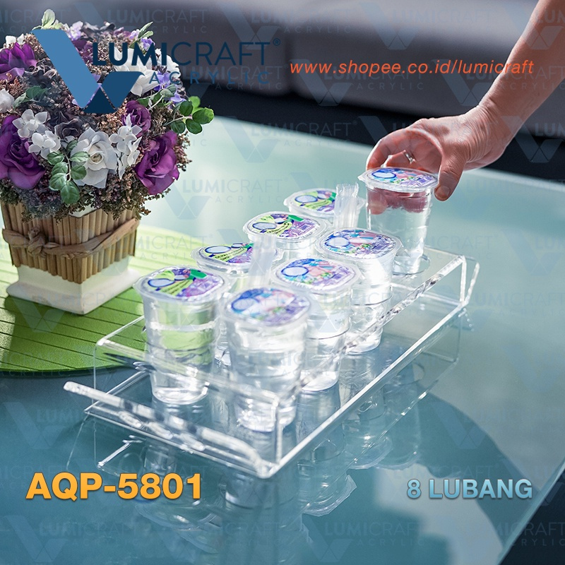 Tempat Air Mineral Gelas Akrilik / Nampan Aqua Gelas Acrylic Tebal 5mm
