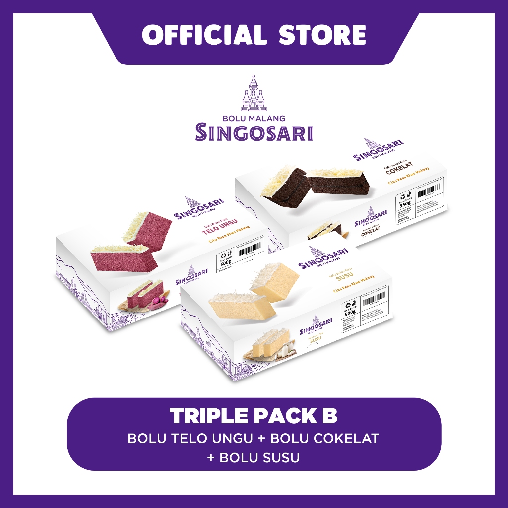 

Triple Pack B (Bolu Malang Singosari - Telo Ungu + Cokelat + Susu)