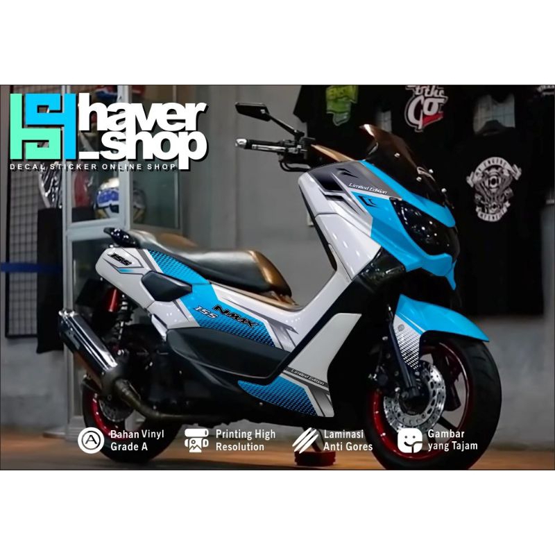 Stiker Decal Nmax Old 155 Full Body Grafis Biru Putih