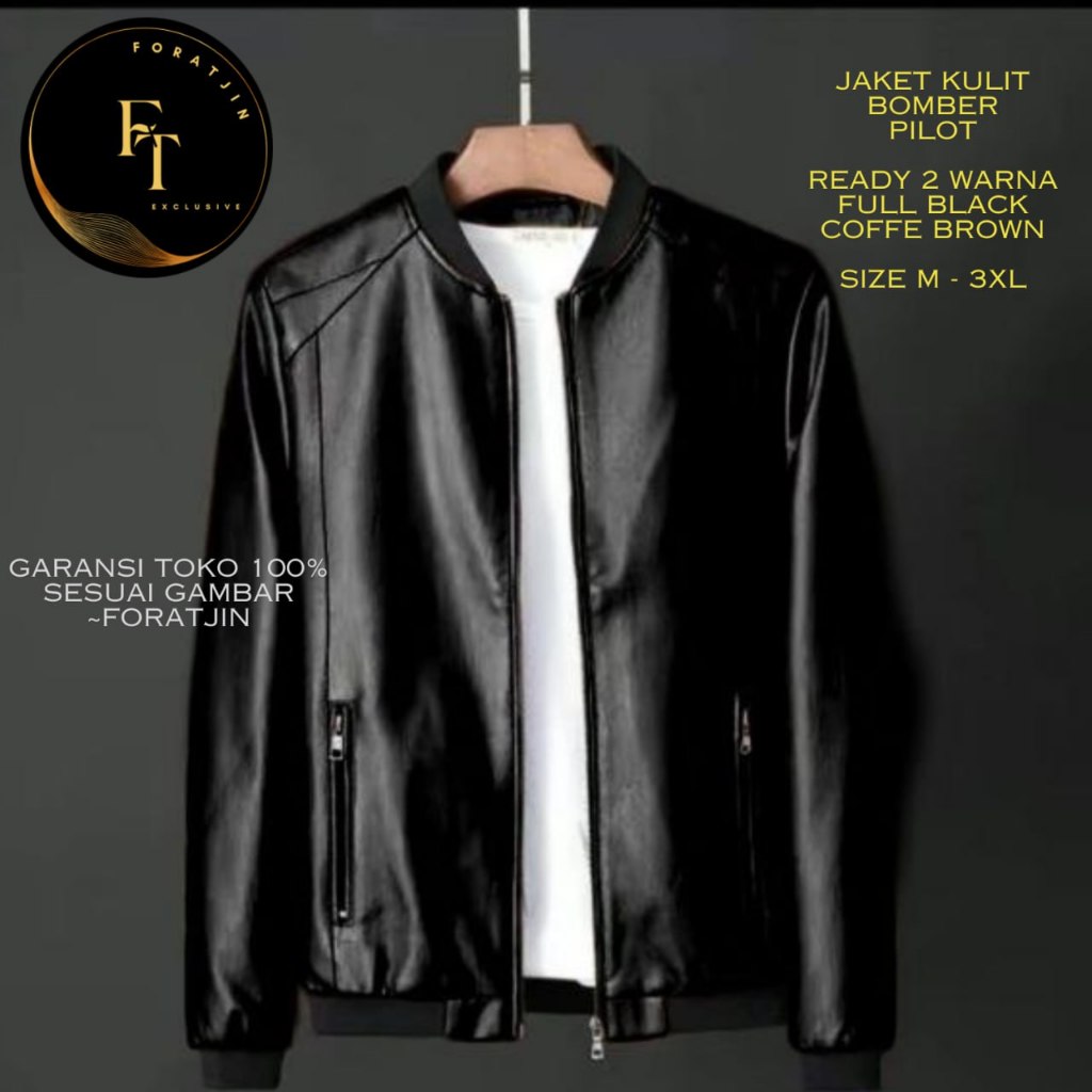 Jaket Kulit Garut Bomber PIlot Urban Style [ Hitam - Coklat ]
