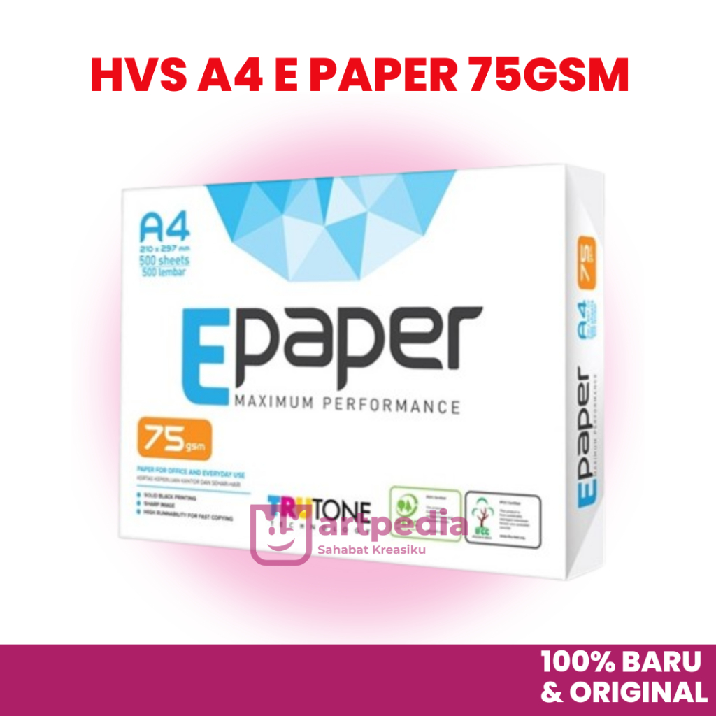 

HVS EPAPER A4 75GSM 500 LEMBAR / KERTAS FOTOCOPY PUTIH A4