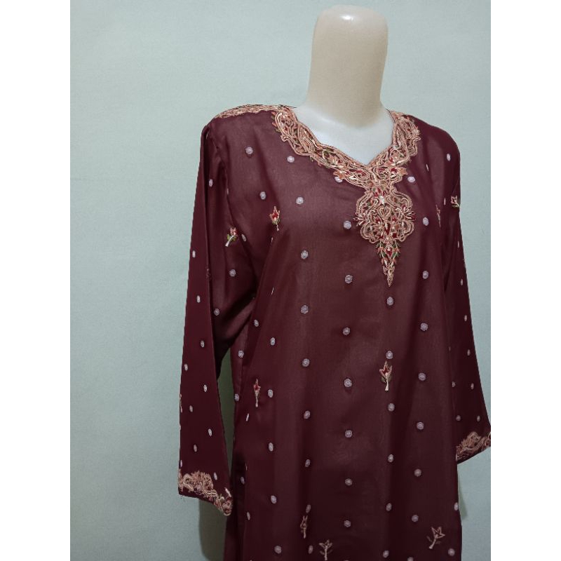 gamis maroon bordir mewah ori